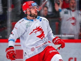 Radostné gesto třineckého útočníka Libora Hudáčka.