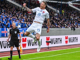 Juraj Kucka po góle do siete Islandu v  kvalifikačnom zápase o postup na ME 2024 Island - Slovensko 1:2 (17.6.2023, Reykjavík).