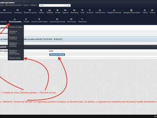 Generovanie členských poplatkov pre kluby
