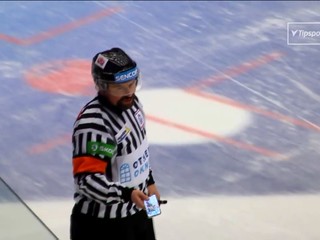 Rozhodca s mobilom v ruke, ktorý vypadol Janovi Hruškovi.
