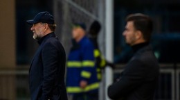 Na snímke zľava tréner ŠK Slovan Bratislava Vladimír Weiss st. a Michal Gašparík. 