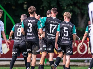 Futbalisti OFK Dynamo Malženice oslavujú gól.