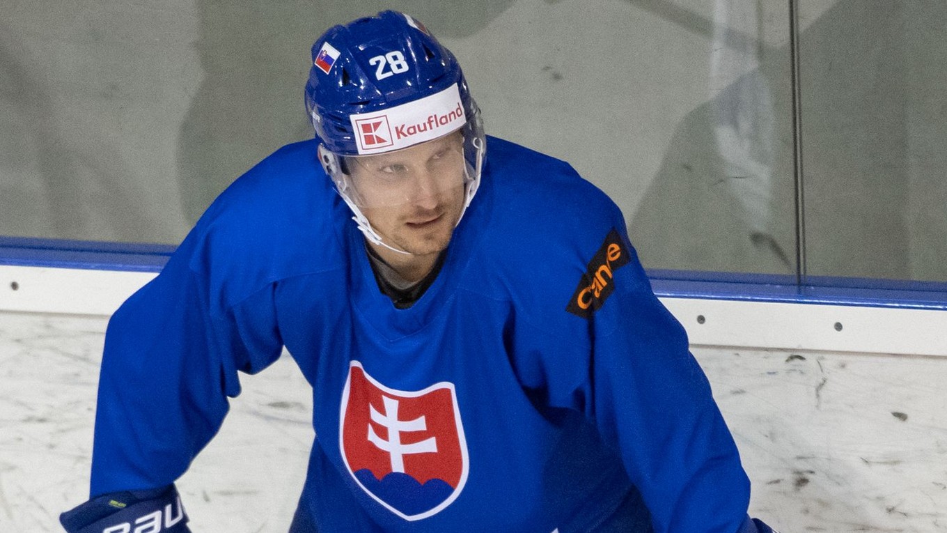 Richard Pánik počas tréningu slovenskej hokejovej reprezentácie.