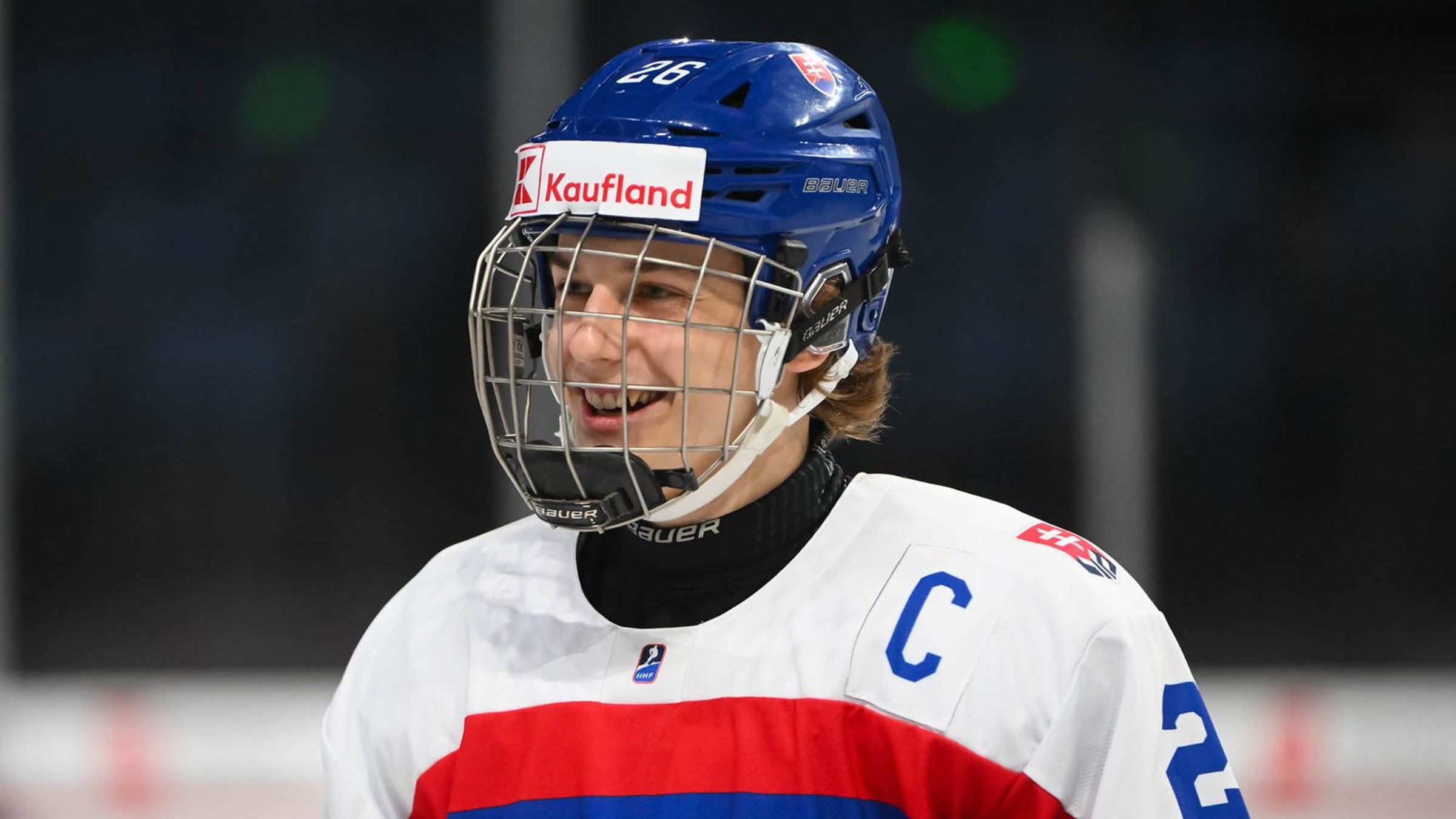 Luka Radivojevič v zápase Slovensko - Fínsko na MS v hokeji do 18 rokov 2025.