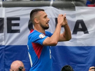 Ivan Schranz sa raduje z gólu v zápase Slovensko - Anglicko v osemfinále EURO 2024.