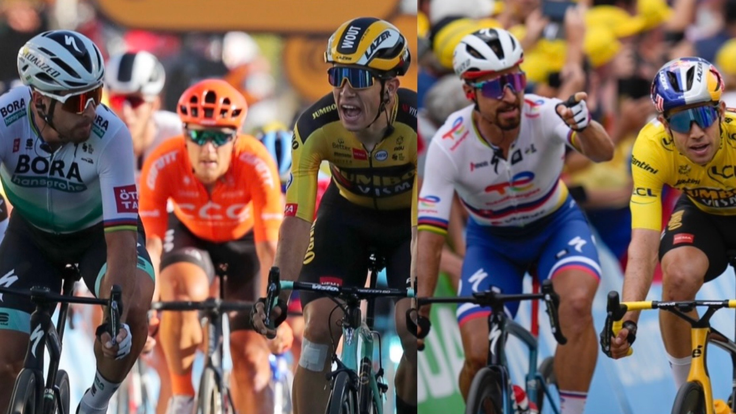 Súboje Petra Sagana a Wouta van Aerta v rokoch 2020 a 2022 na Tour de France. 