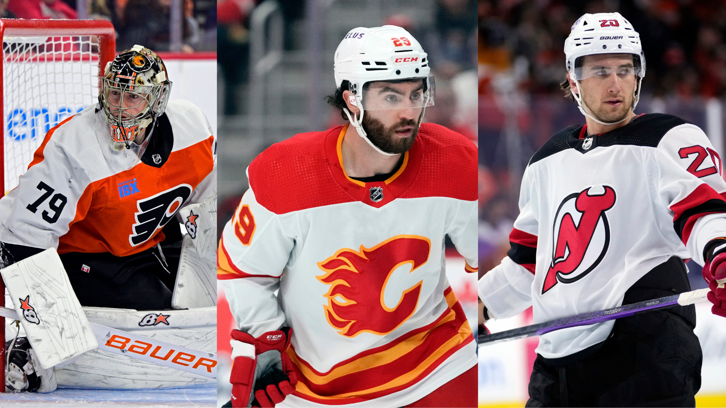 Obvinení kanadskí hokejisti zľava Carter Hart, Dillon Dubé a Michael McLeod.