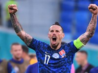 Marek Hamšík sa teší po výhre v zápase Slovensko - Poľsko na EURO 2020.