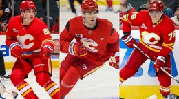 Traja Slováci v službách Calgary - Samuel Honzek, Šimon Nemec a Martin Pospíšil.