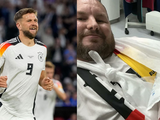 Strela Füllkruga mu zlomila ruku, zápas nevidel. Fanúšik Nemecka sa napriek tomu usmieval