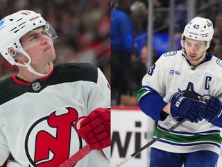 Šimon Nemec a Quinn Hughes.