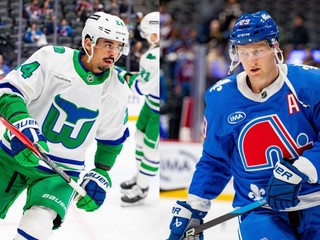 Hráči Caroliny a Colorada v dresoch Hardfordu Whalers a Quebec Nordiques. 