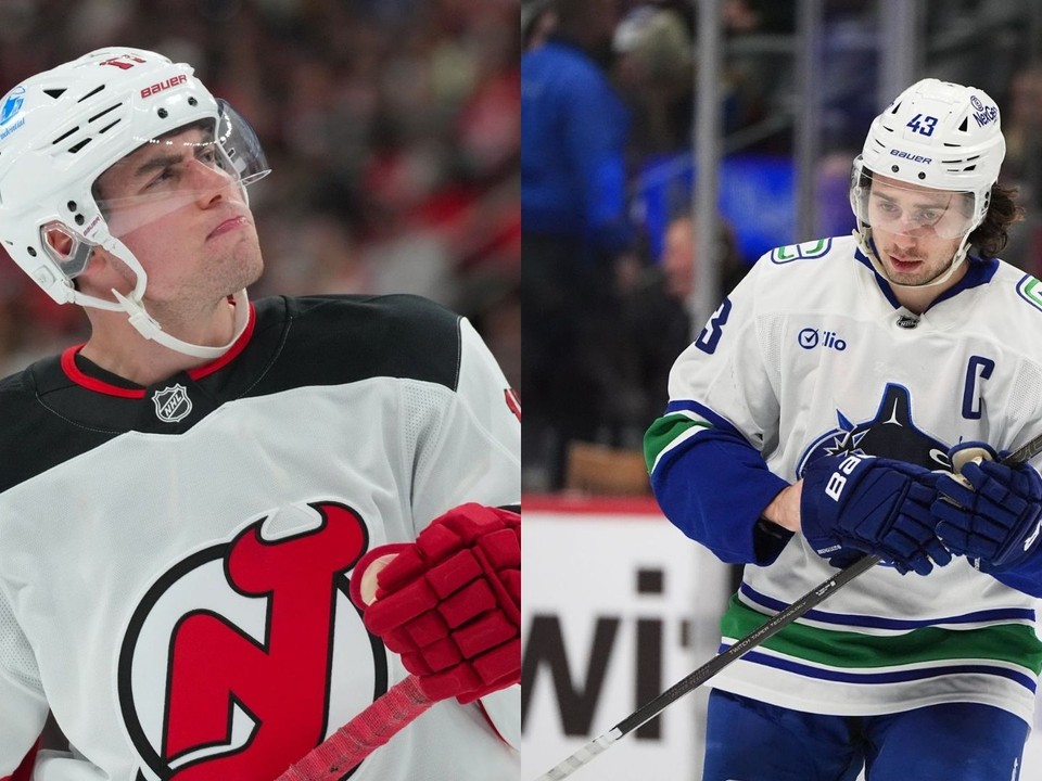 Šimon Nemec a Quinn Hughes. 