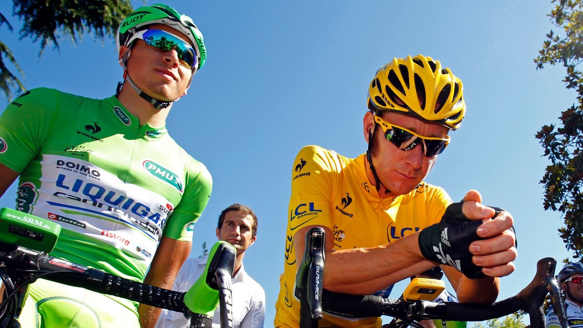 Peter Sagan (vľavo) a Bradley Wiggins počas Tour de France 2012. 