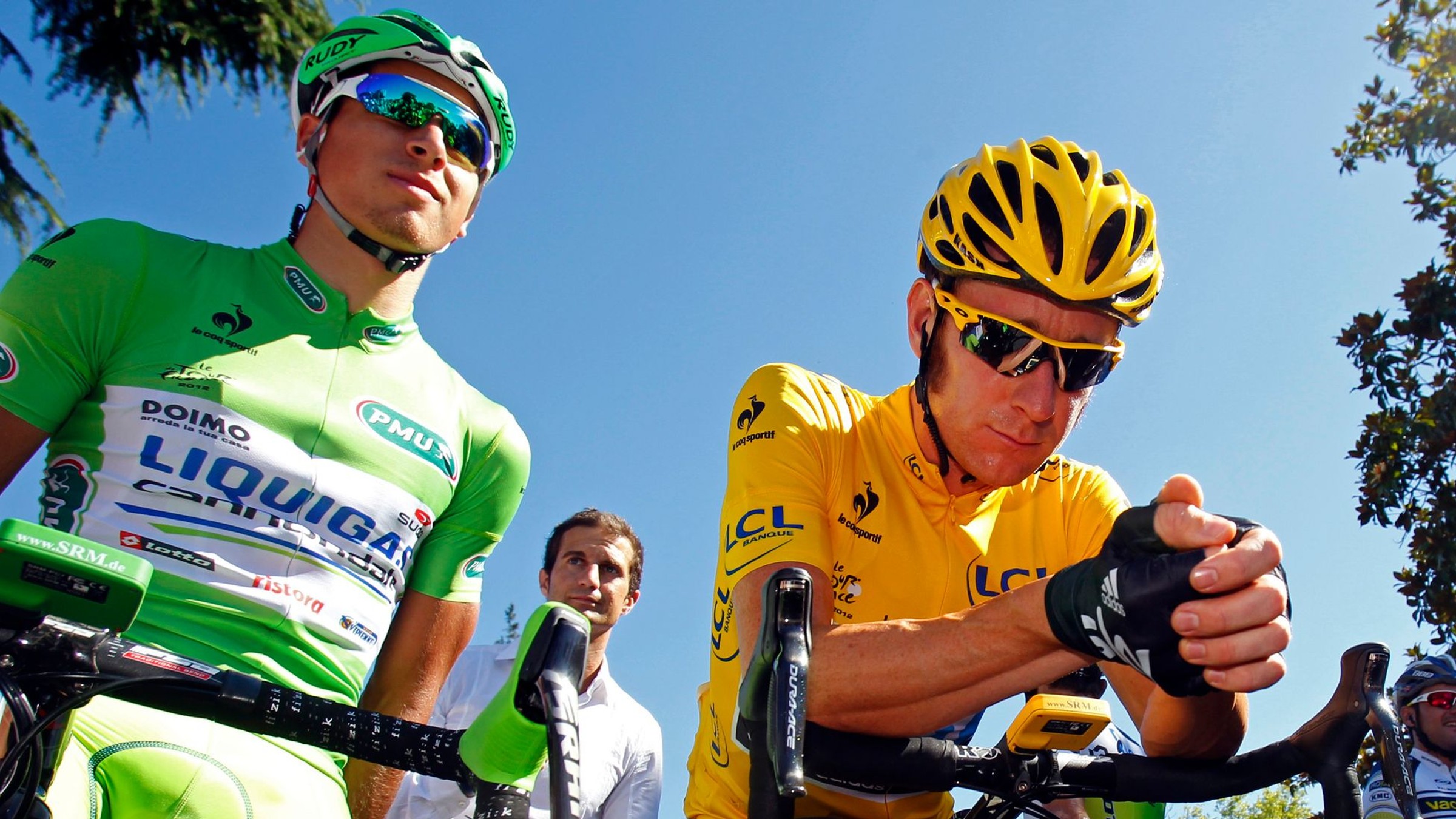 Peter Sagan (vľavo) a Bradley Wiggins počas Tour de France 2012. 