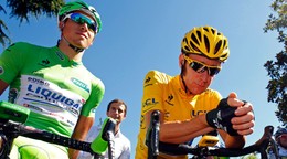 Peter Sagan (vľavo) a Bradley Wiggins počas Tour de France 2012. 