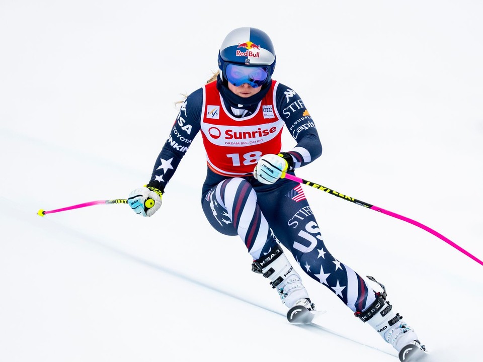 Američanka Lindsey Vonnová počas Svetového pohára v alpskom lyžovaní v St. Moritzi.