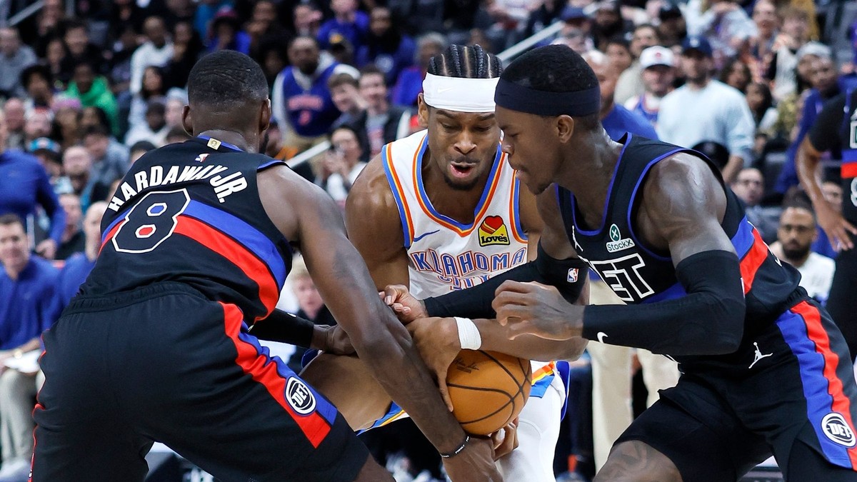 Shai Gilgeous-Alexander počas zápasu medzi Detroitom a Oklahomou City.