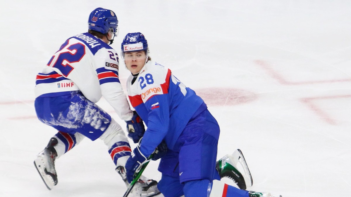 Tobias Pitka v zápase Slovensko - USA na MS U20 v St. Paul.