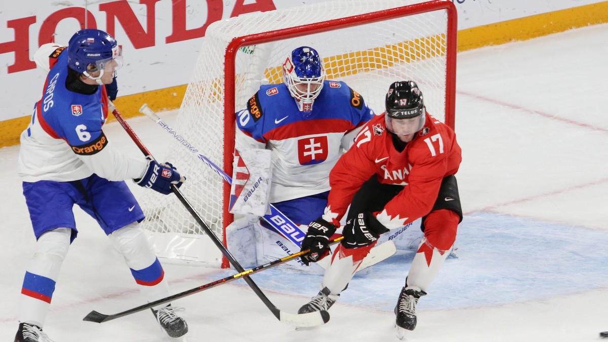 Fotka zo zápasu Slovensko - Kanada na MS v hokeji hráčov do 20 rokov 2026.
