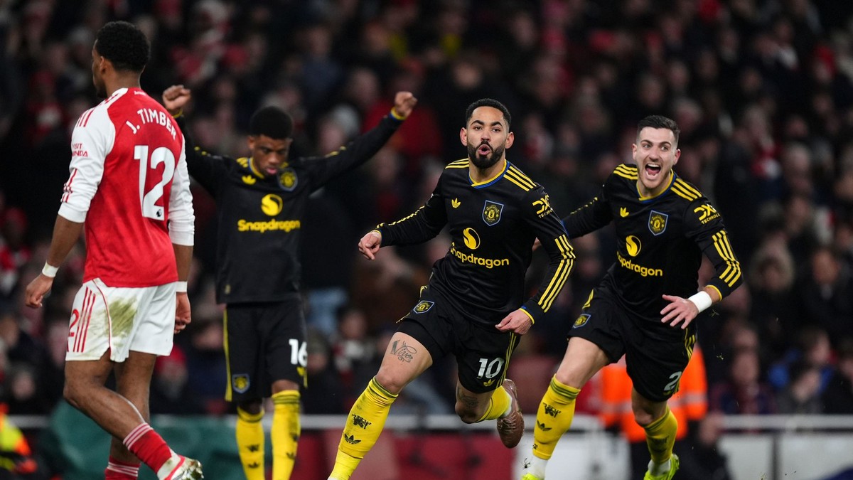 Matheus Cunha sa teší po strelení víťazného gólu Manchestru United proti Arsenalu.