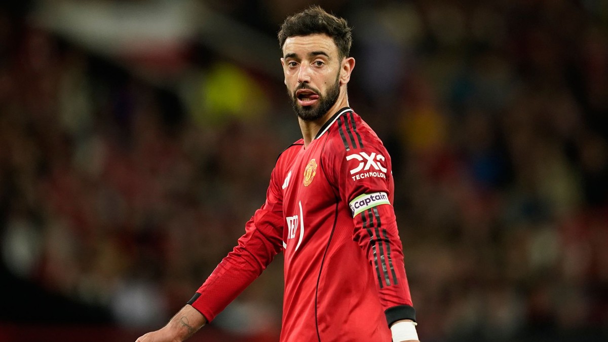 Bruno Fernandes počas zápasu Manchestru United s Brentfordom.
