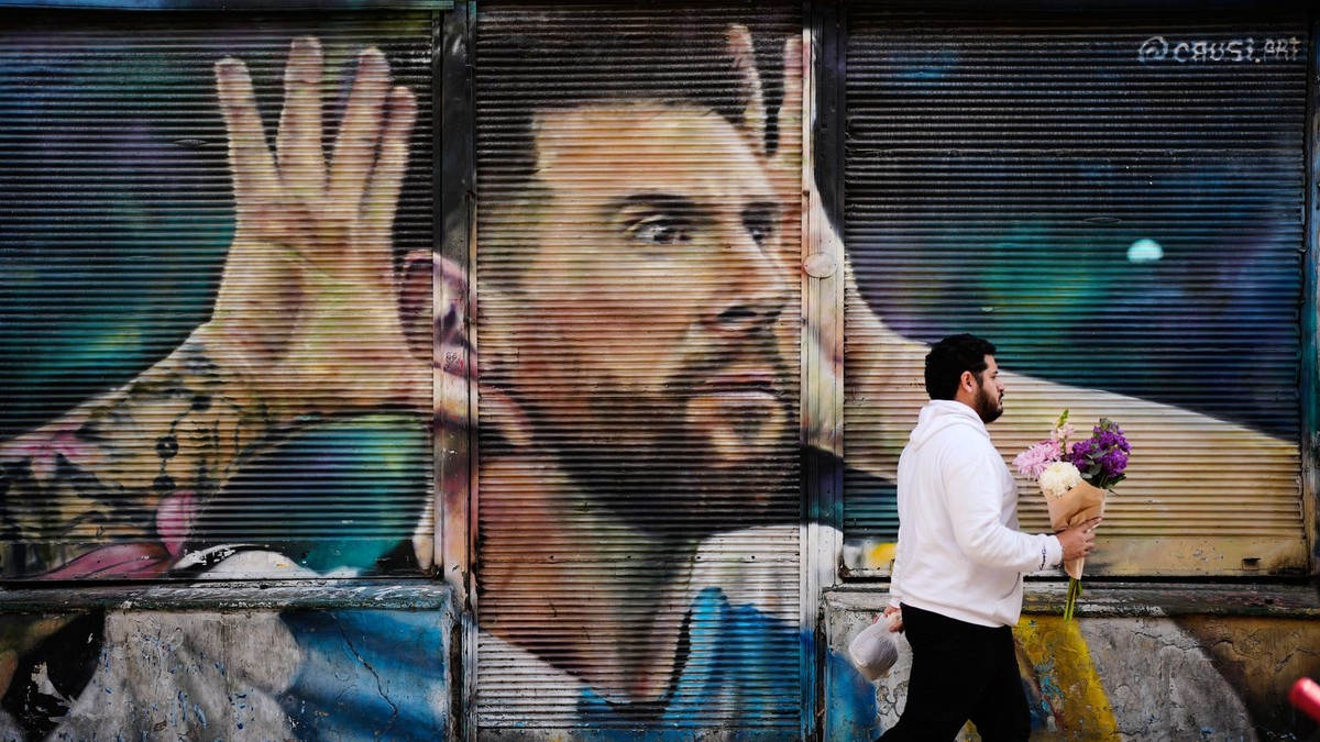 Lionel Messi na nástennej maľbe. 