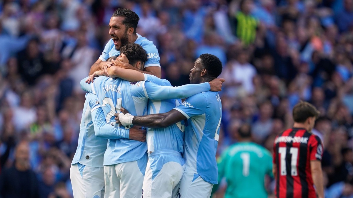 Hráči Man City sa tešia z gólu