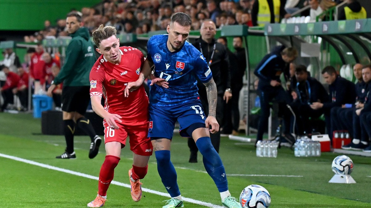 Momentka zo zápasu Slovensko - Moldavsko v Lige národov