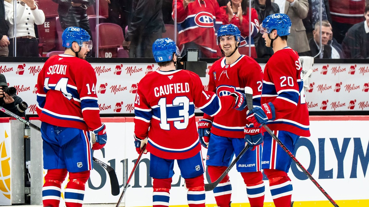 Nick Suzuki, Cole Caufield, Chris Kreider a Juraj Slafkovský. 