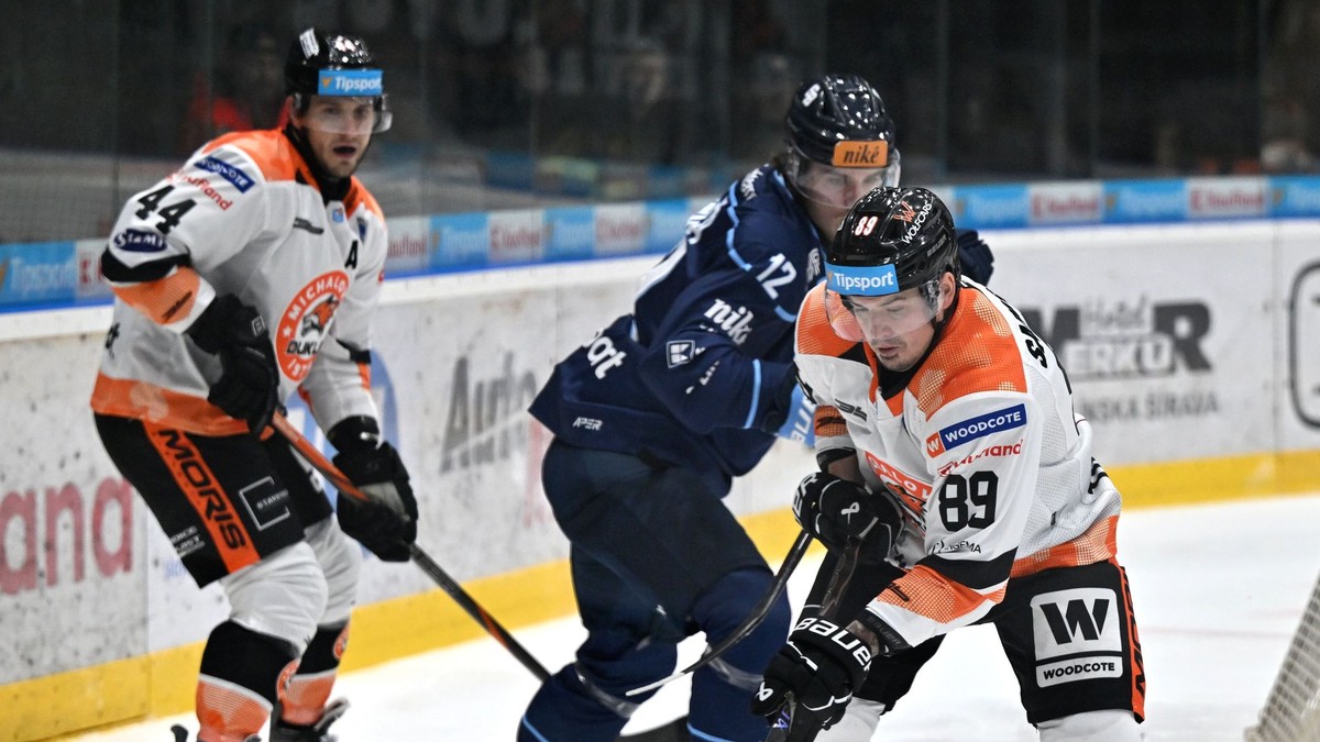 Fotka zo zápasu HK Dukla Michalovce - HC Slovan Bratislava.