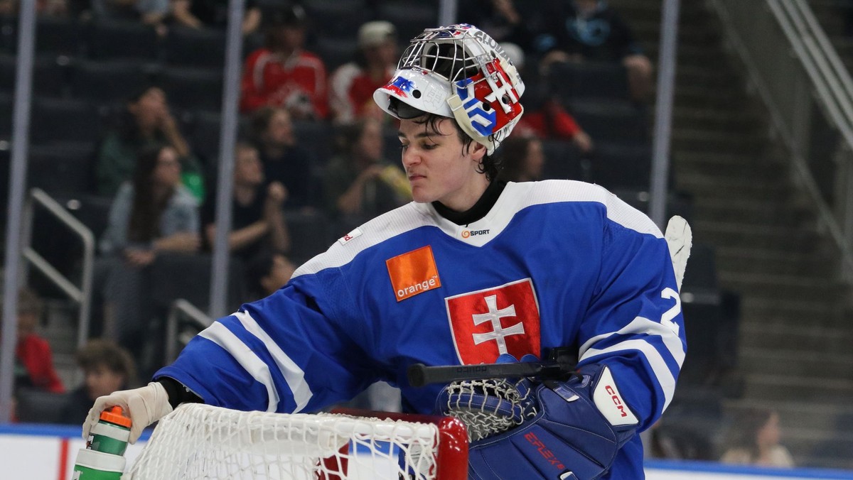 Michal Prádel v zápase Slovensko - Kanada na turnaju Hlinka Gretzky Cup 2024.
