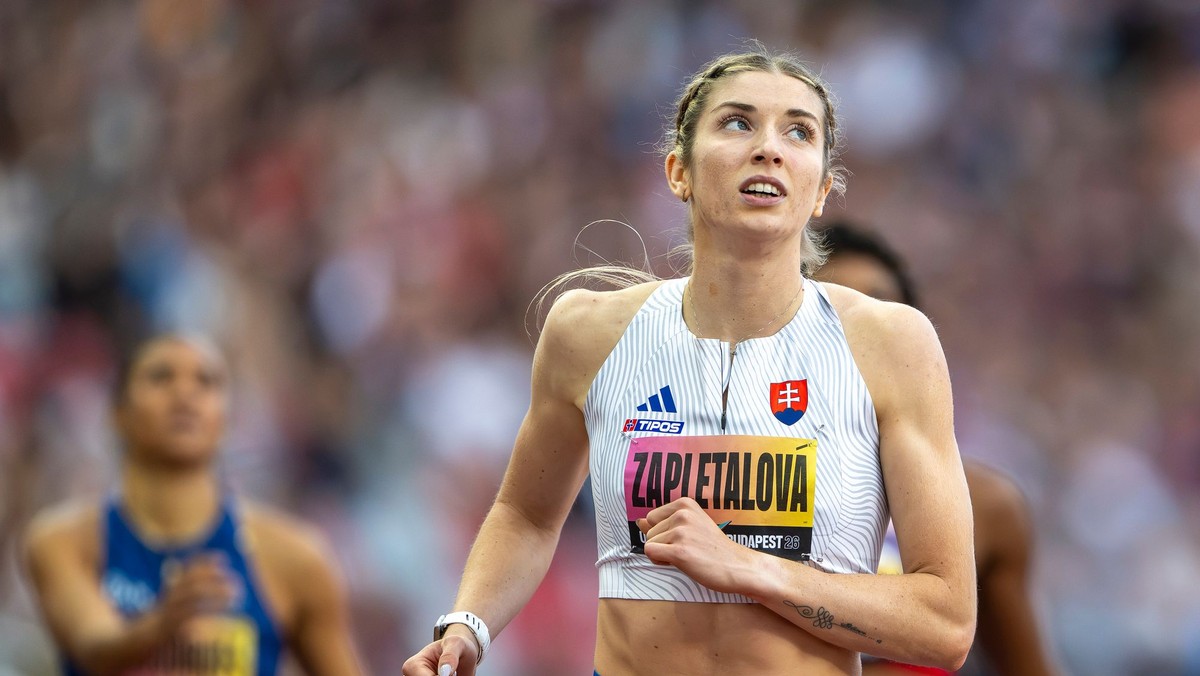 Slovenská atlétka Emma Zapletalová v cieli vo finále v behu na 400 m cez prekážky na premiérových Ultimatívnych majstrovstvách sveta v atletike.