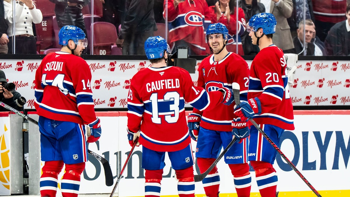 Nick Suzuki, Cole Caufield, Chris Kreider a Juraj Slafkovský. 