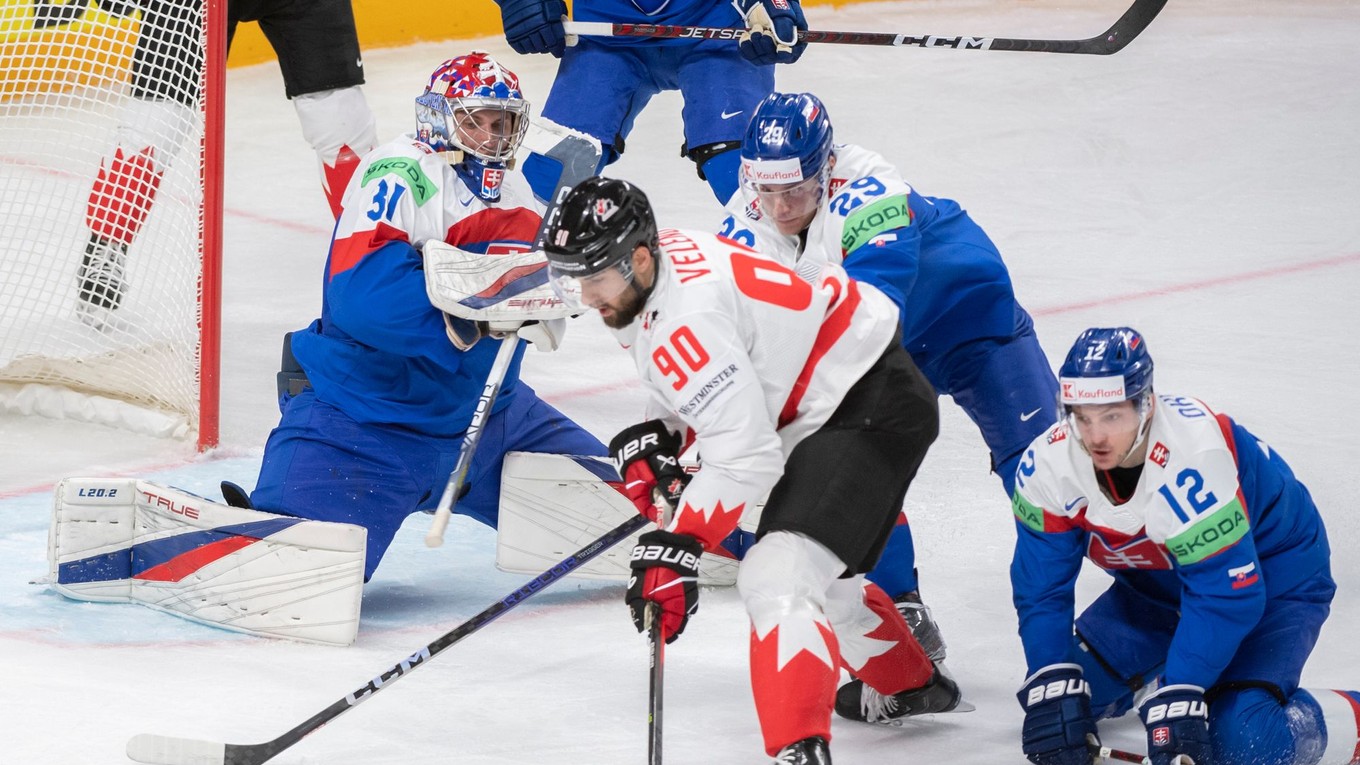 Momentka zo zápasu Slovensko - Kanada na MS v hokeji 2023.