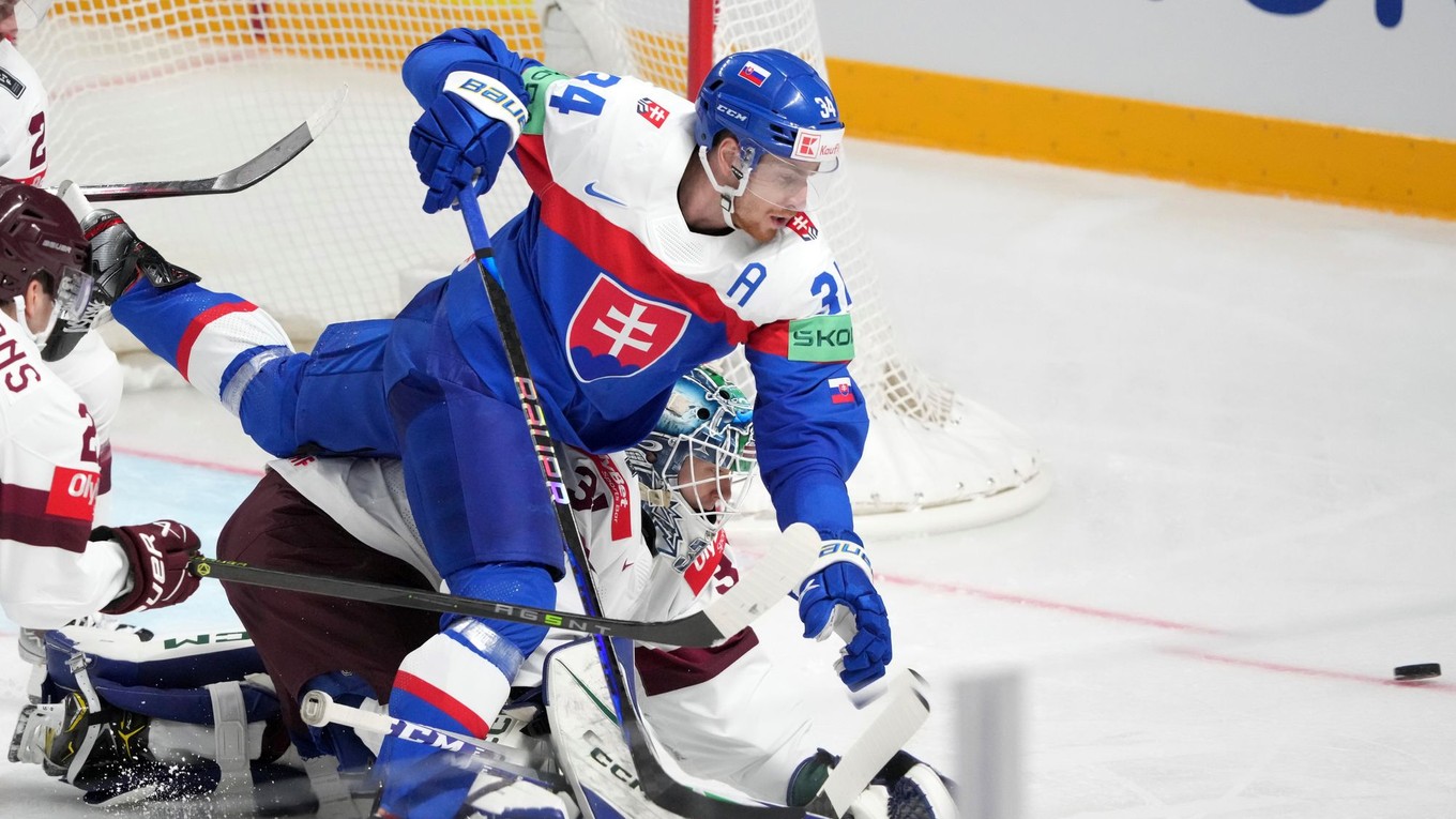Peter Cehlárik v zápase Slovensko - Kanada na MS v hokeji 2023.