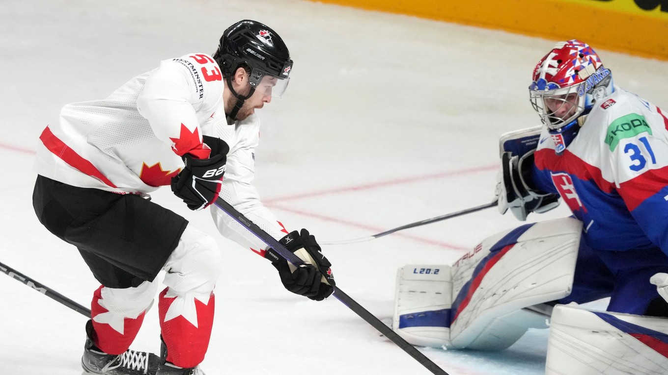 Michael Carcone v zápase Slovensko - Kanada na MS v hokeji 2023.
