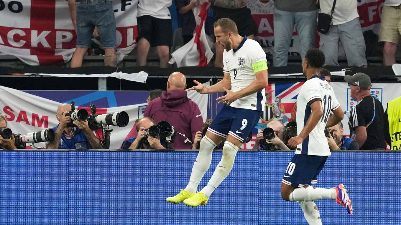 Harry Kane sa teší po strelenom góle v zápase Holandsko - Anglicko v semifinále EURO 2024.
