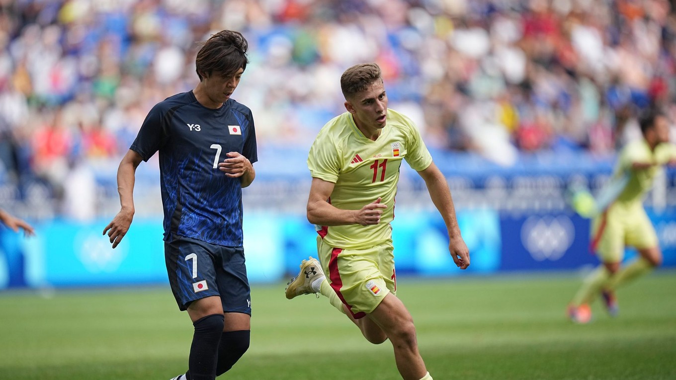 Španielsky futbalista Fermín López strelil gól Japonsku vo štvrťfinále OH v Paríži 2024.