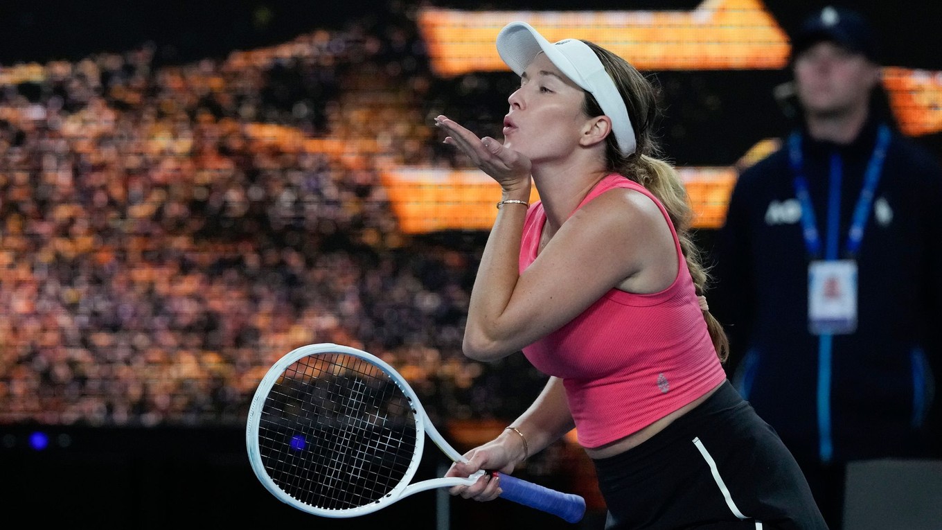 Americká tenistka Danielle Collinsová reaguje po jej výhre.