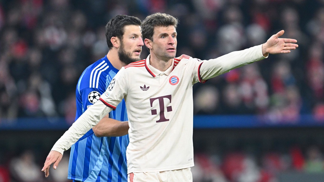 Útočník Bayernu Mníchov Thomas Müller v zápase  Ligy majstrov proti Slovanu Bratislava.