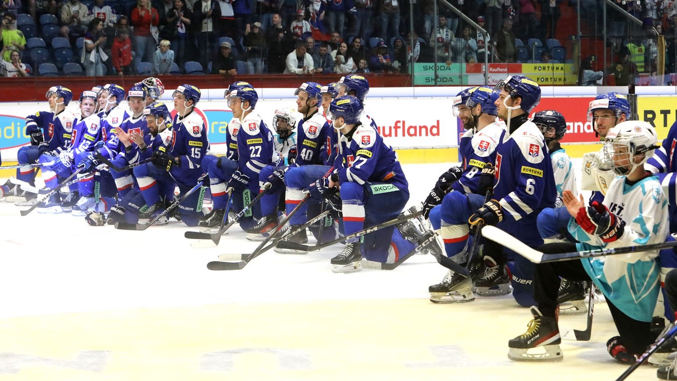 Slovenskí hokejisti v príprave na MS v hokeji 2025.