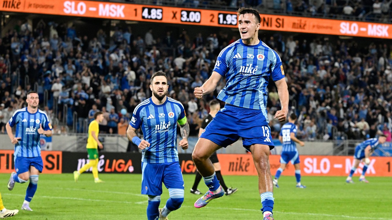 David Strelec (Slovan) sa raduje po strelení gólu