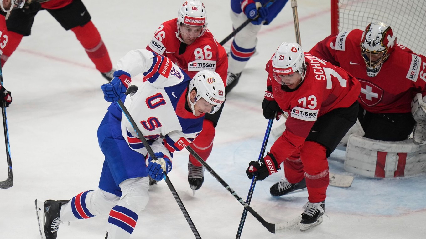 Fotka z finále MS v hokeji 2025 Švajčiarsko - USA. 
