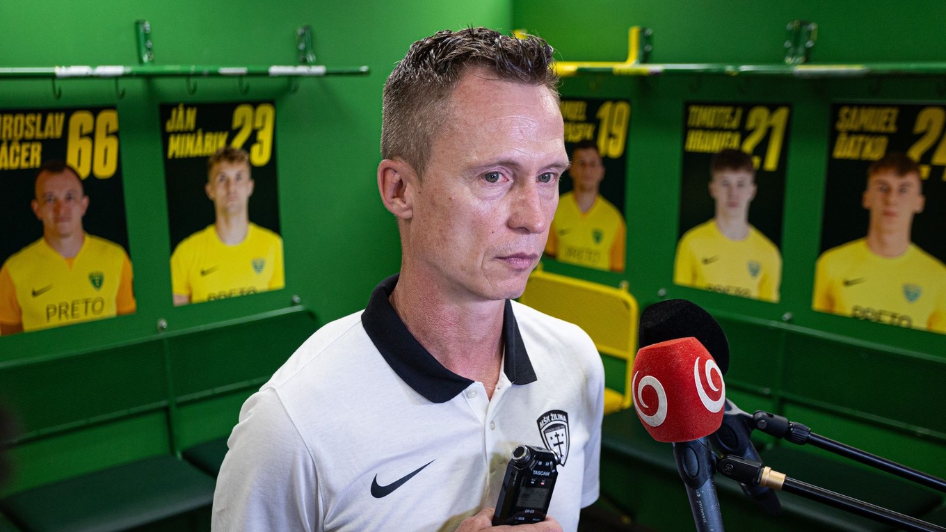 Český futbalový tréner Petr Ruman vo farbách MŠK Žilina. 