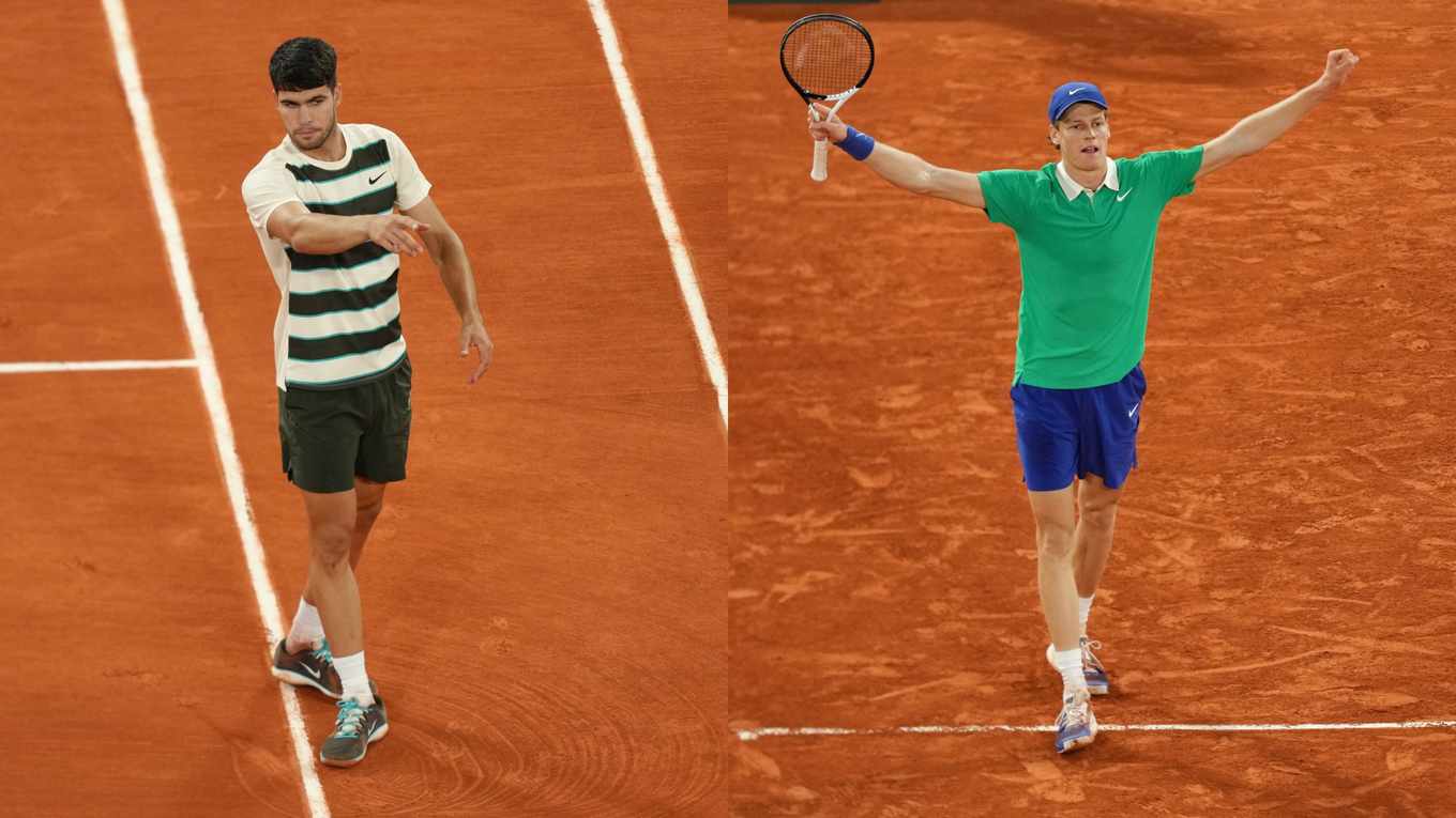 Carlos Alcaraz a Jannik Sinner na Roland Garros 2025.