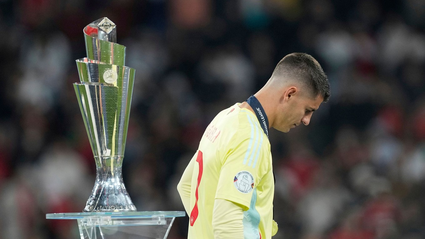 Smutný Álvaro Morata po prehre vo finále Ligy národov.