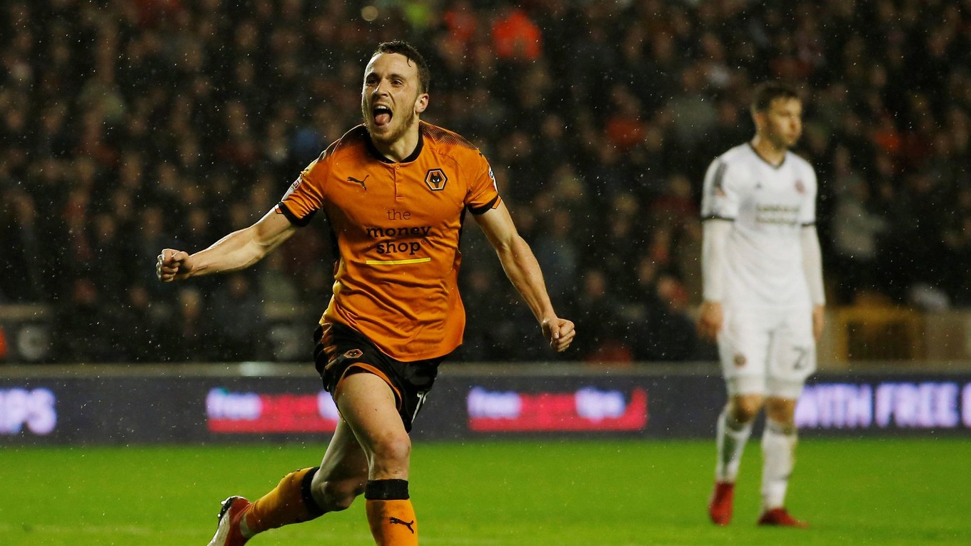 Diogo Jota v zápase Wolverhampton Wanderers - Sheffield United v Championship vo februári 2018.