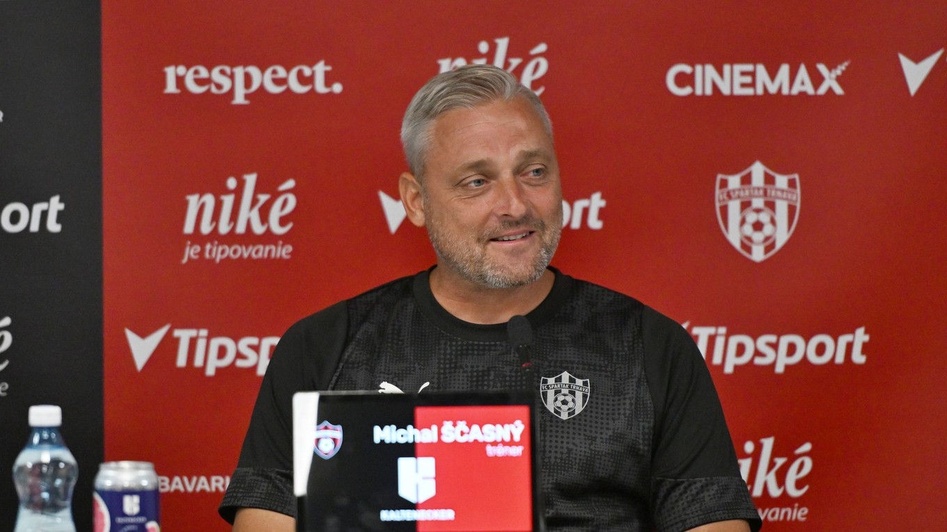 Tréner Trnavy Michal Ščasný počas tlačovej konferencie pred 3. predkolom Európskej konferenčnej ligy medzi CS Universitatea Craiova a FC Spartak Trnava.