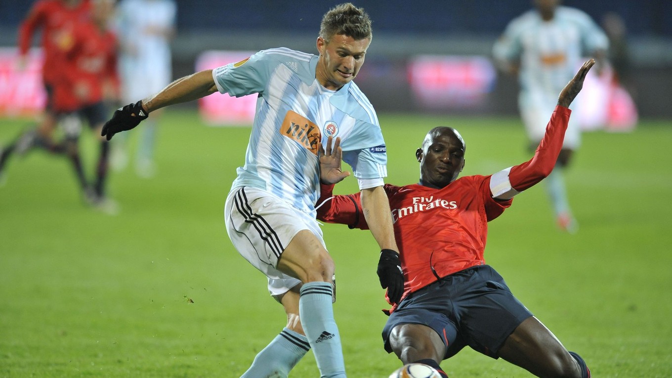 Miloš Lačný v zápase Slovan Bratislava - Paríž St. Germain.